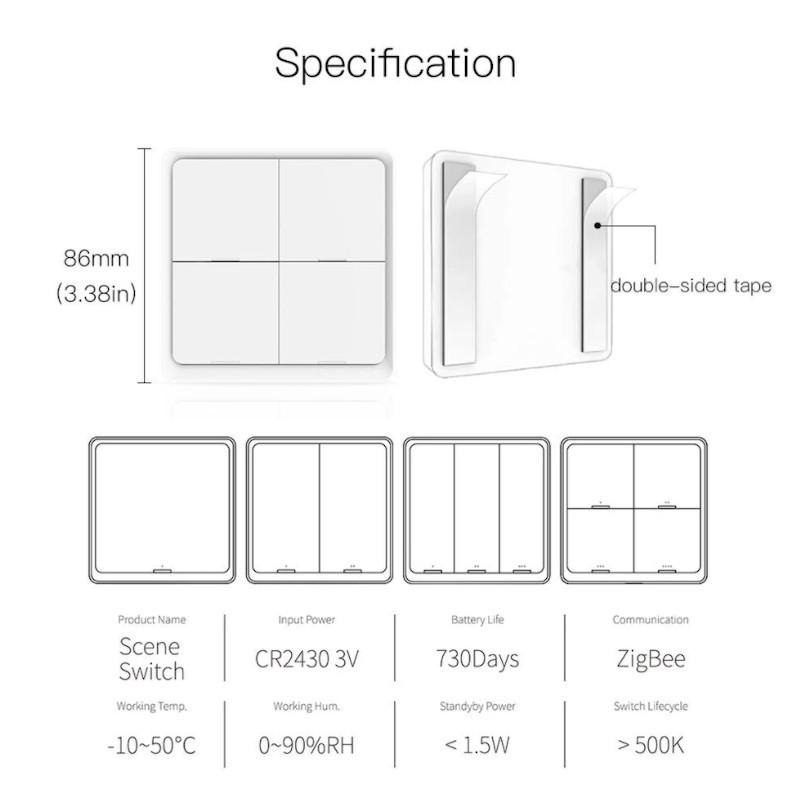 کلید لمسی و سناریو ساز چهار پل Zigbee سفید