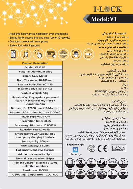 دستگیره هوشمند برند I-LOCK مدل: V1